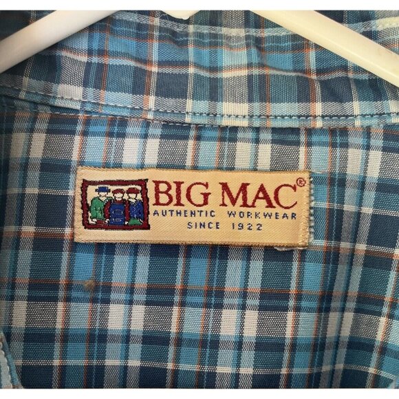 Vintage Big Mac Authentic Work Wear Men's Blue Plaid Pearl Snap Shirt - Picture 4 of 6